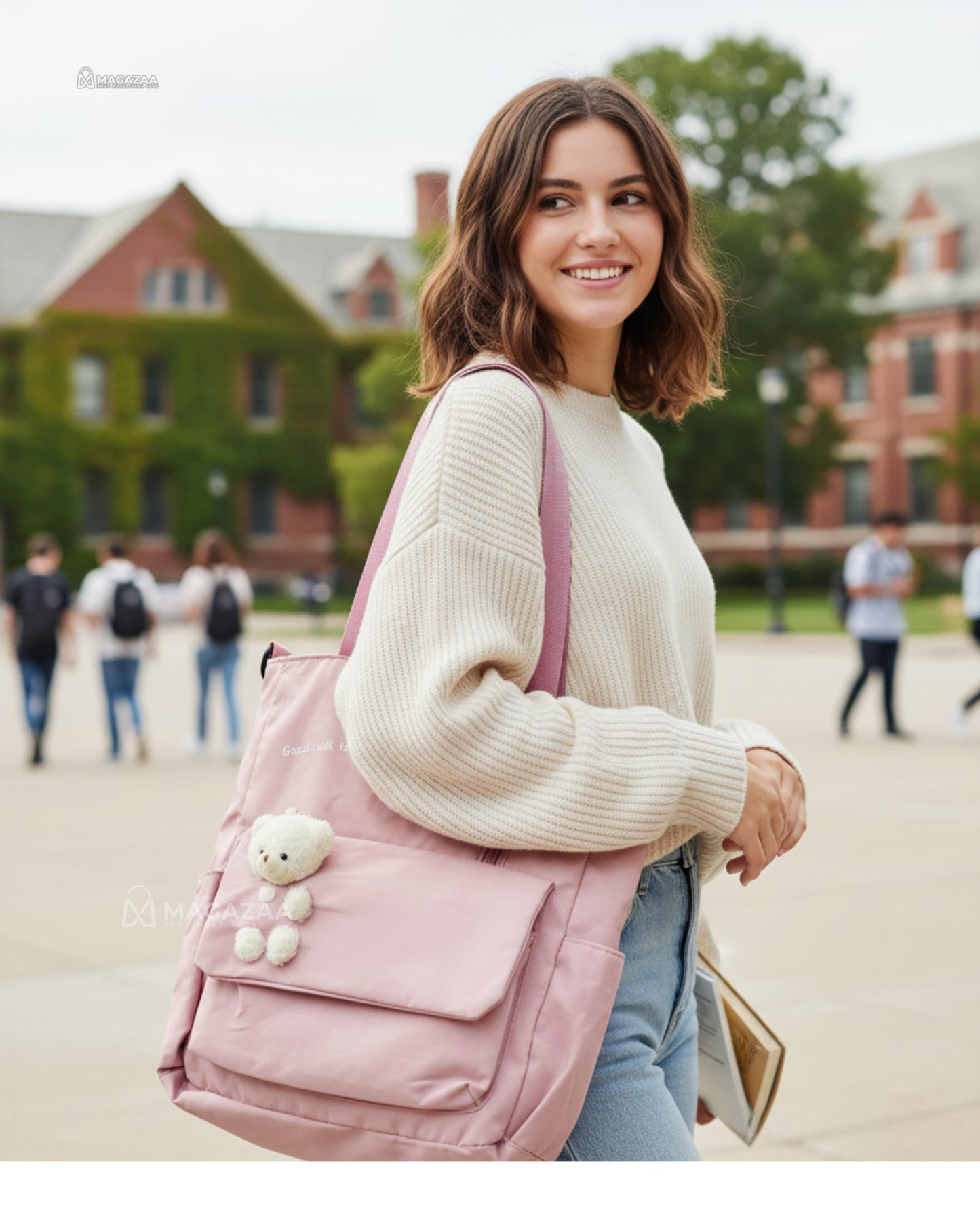 Cute Pink Teddy Bear Backpack – Aesthetic Shoulder Bag