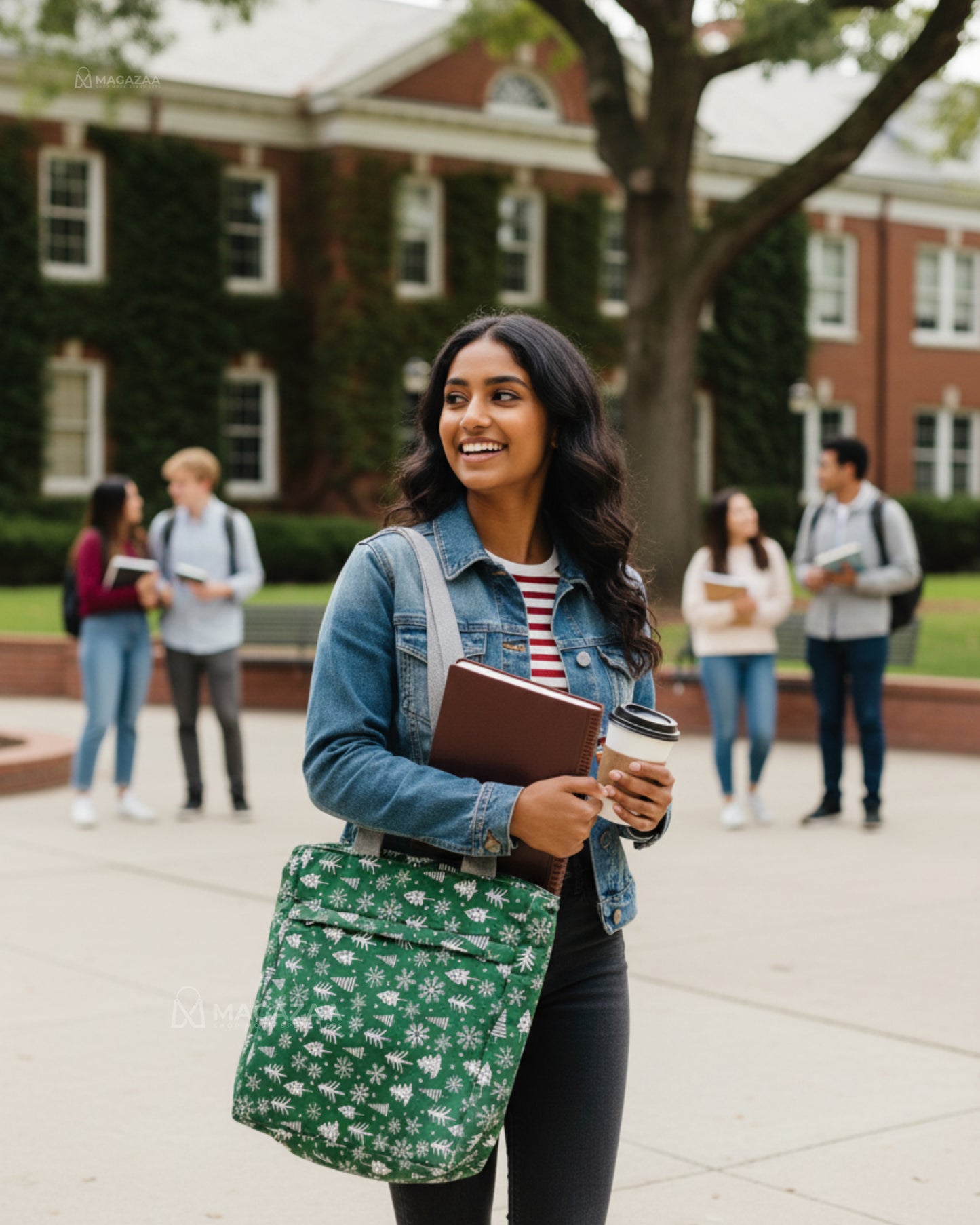 Christmas Tree & Snowflake Design Tote Shoulder Bag