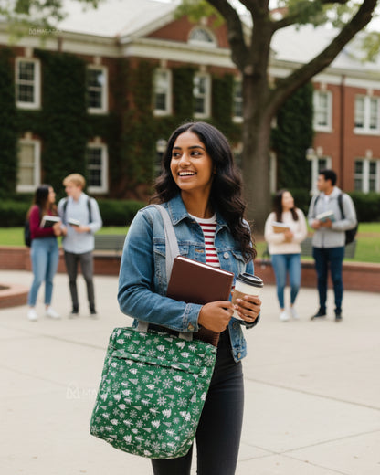 Christmas Tree & Snowflake Design Tote Shoulder Bag